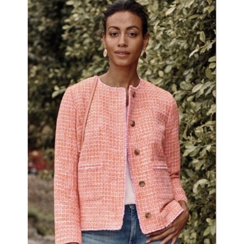 J.Jill Dahlia Tweed Pink Orange Lady Jacket Blazer 4X Classic Preppy Summer